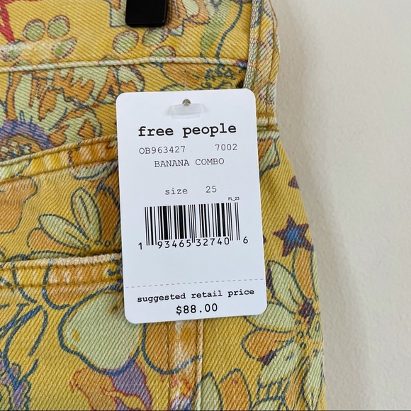 NWT Free People Alani Printed Cutoff Shorts Yellow - Picture 5 of 5